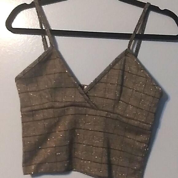 OBJEX Silver Plaid Sparkle Croptop - Picture 6 of 12